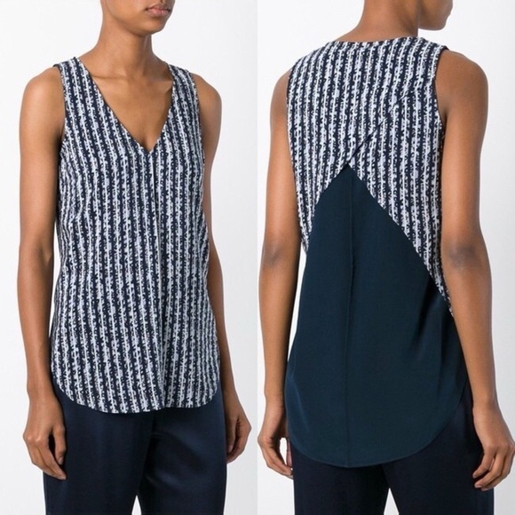 Derek Lam 10 Crosby Striped Silk V-Neck Shell EUC - Picture 1 of 8